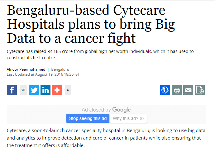 Cytecare Hospitals Plans to Bring Big Data to a Cancer Fight