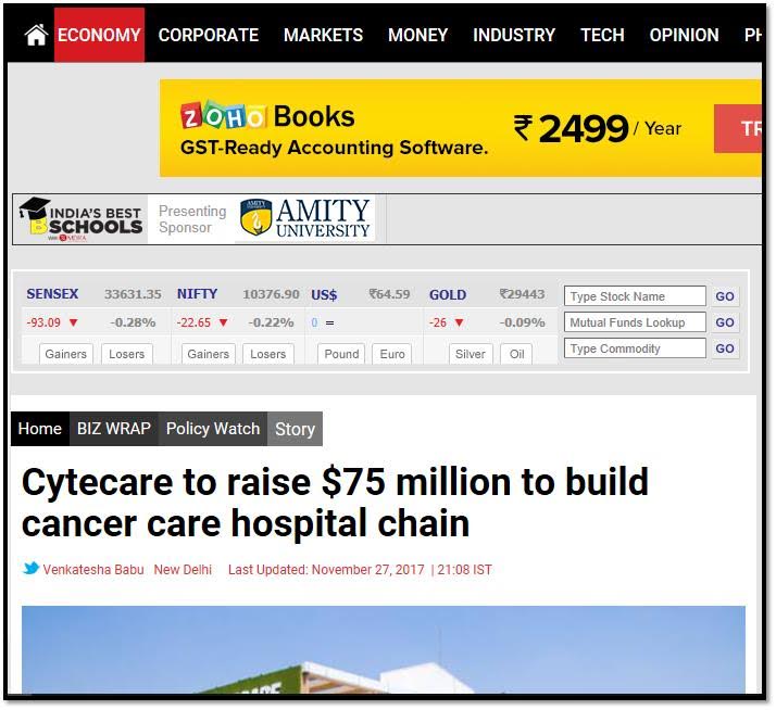 Cytecare to raise $75 million to build cancer care hospital chain