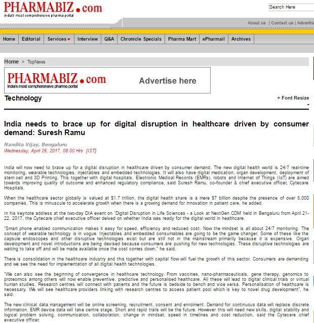 India needs to brace up for digital disruption in healthcare driven by consumer demand: Suresh Ramu