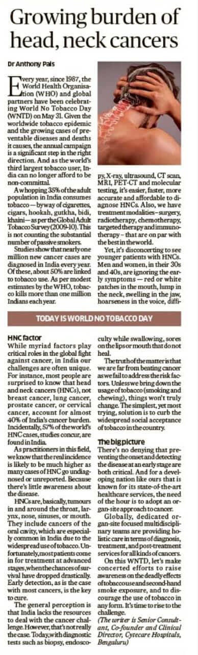 31st May : World No Tobacco Day - Fighting India’s growing burden of head and neck cancers