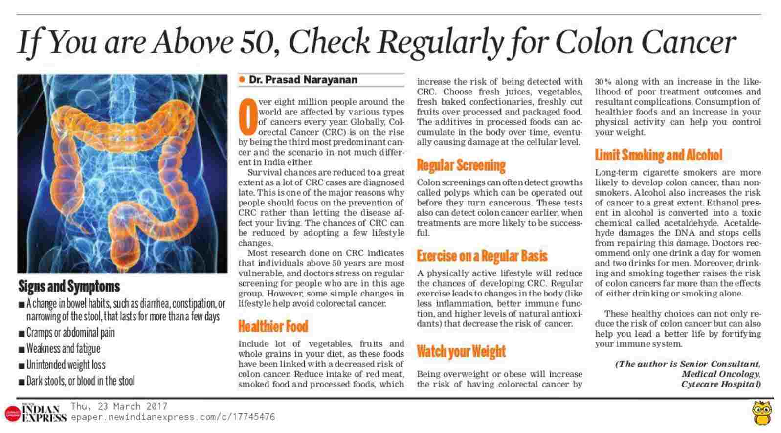 If you are above 50, check regularly for colon cancer