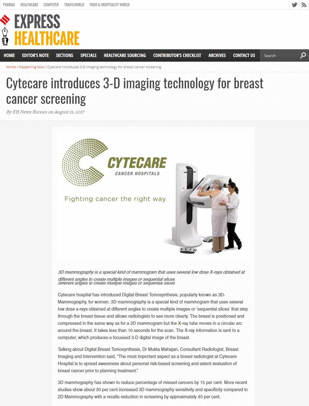 Cytecare introduces 3-D imaging Digital Breast Tomosynthesis for women