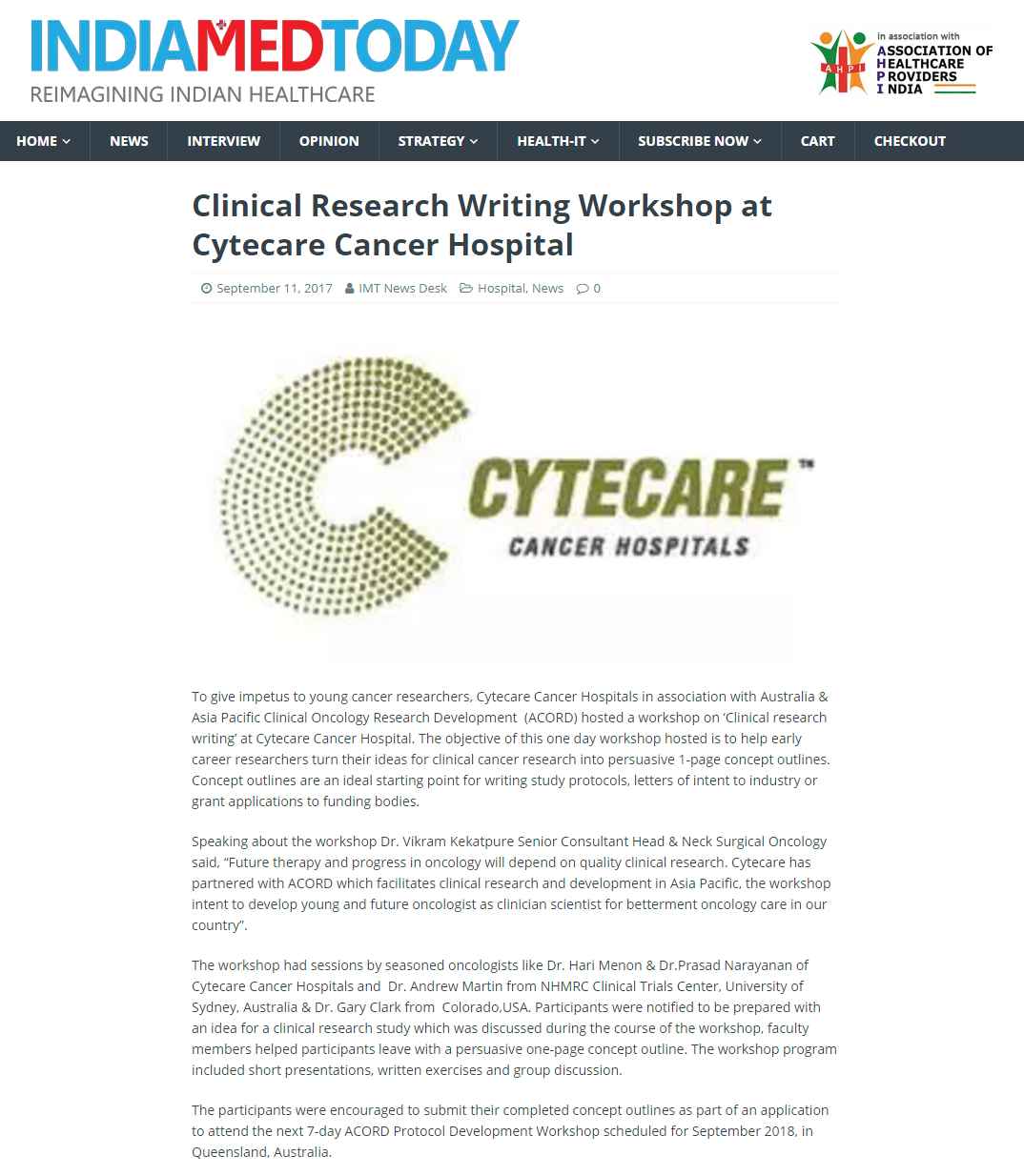 Clinical Research Writing Workshop at Cytecare Cancer Hospital