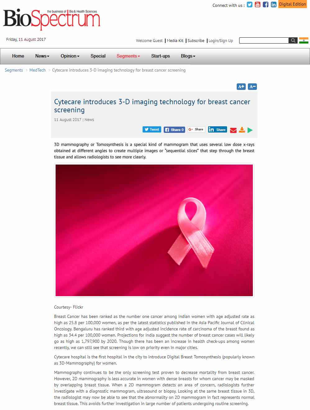 3-D Imaging Technology for Breast Cancer Screening - Cytecare