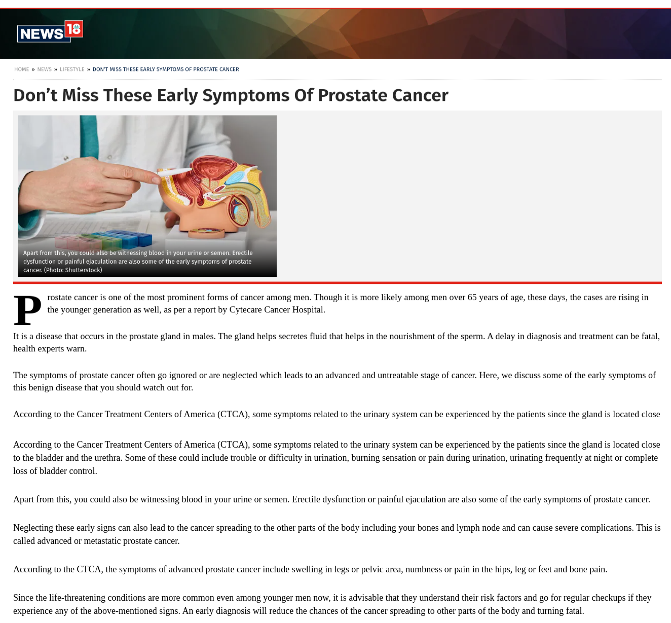 Don’t Miss These Early Symptoms Of Prostate Cancer - Cytecare