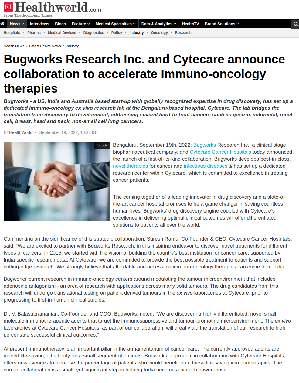 Bugworks Research Inc. and Cytecare  announce collaboration to accelerate Immuno-oncology therapies