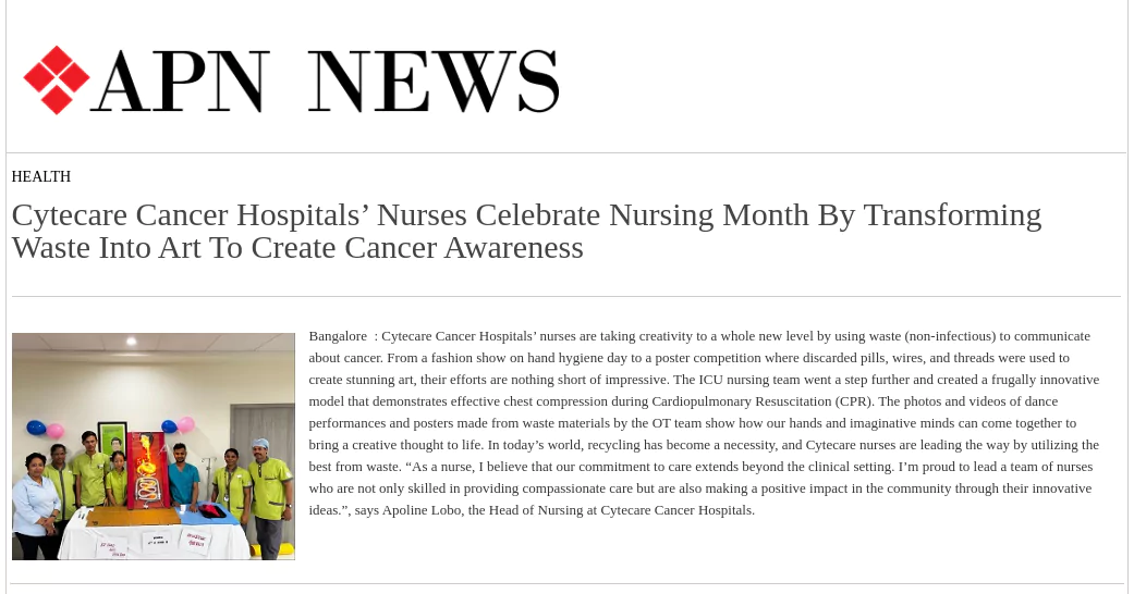 Cytecare Cancer Hospital's Nurses Celebrate Nursing Month By Transforming Waste Into Art To Create Cancer Awareness